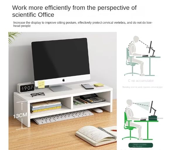 Ketumal Bamboo Monitor Stand Riser,2 Tiers Computer Stand with Storage Shelf | Printer,PC,Save Space Laptop Desk for Home and Office (MS (white) 6 Box) - Image 5