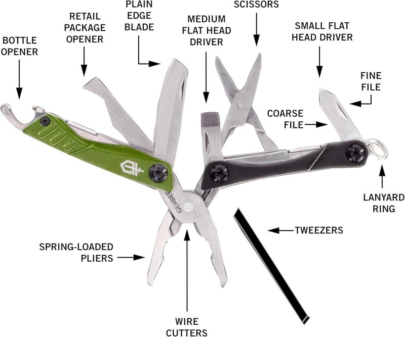 Gerber Gear Dime 12-in-1 Mini EDC Multitool - Needle Nose Pliers, Pocket Knife, Keychain, Bottle Opener - EDC Gear and Equipment - Green - Image 2