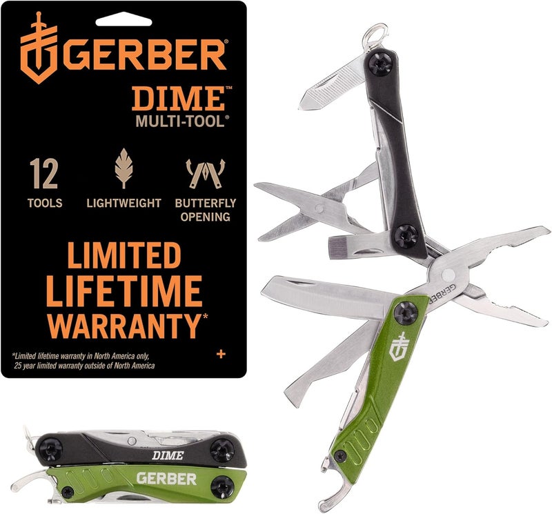 Gerber Gear Dime 12-in-1 Mini EDC Multitool - Needle Nose Pliers, Pocket Knife, Keychain, Bottle Opener - EDC Gear and Equipment - Green - Image 1