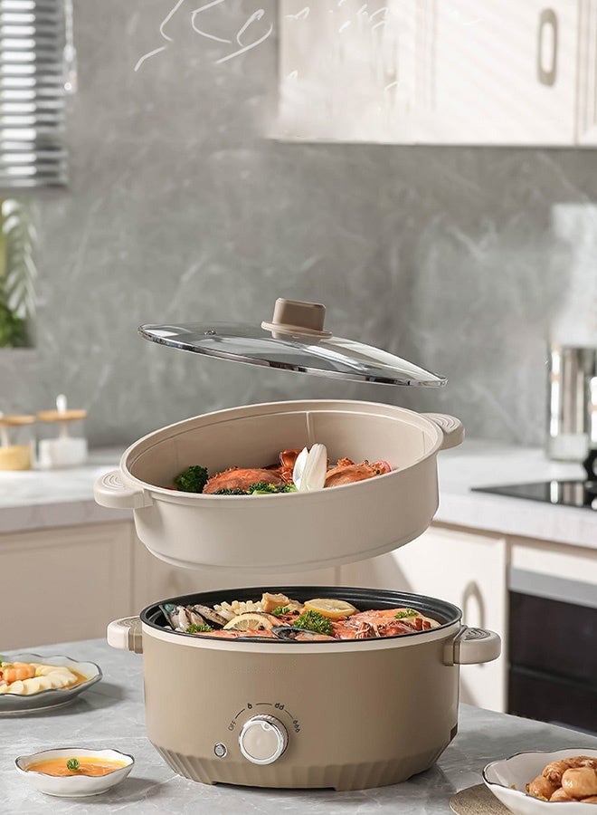 وعاء كهربائي ساخن سعة 3.5 لتر، طباخ كهربائي مزدوج الطبقات غير لاصق، 3 مستويات من النيران قابلة للتعديل، مقلاة كهربائية، مقلاة، شابو شابو، وعاء كهربائي للنودلز، البيض، ستيك، سوتيه، مكتب السكن الجامعي للعائلة - Image 2
