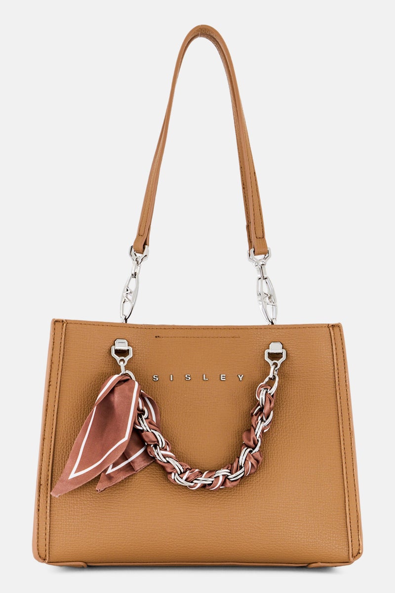 SISLEY Women Brand Logo Shoulder Bag, Brown - Image 1