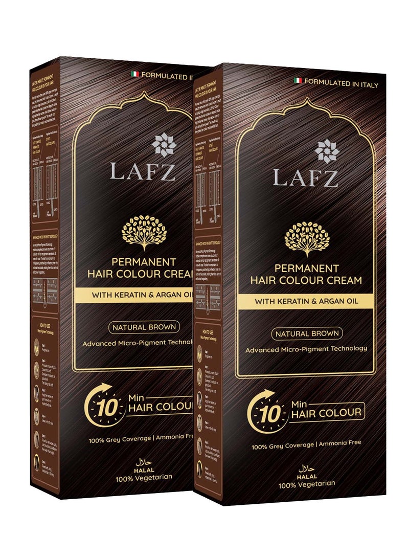 LAFZ Natural Brown 10-Min Halal Hair Color (Pack of 2) 100% Grey Coverage | No Ammonia | Water Permeable | Enriched with Argan Oil & Coffee - Image 1