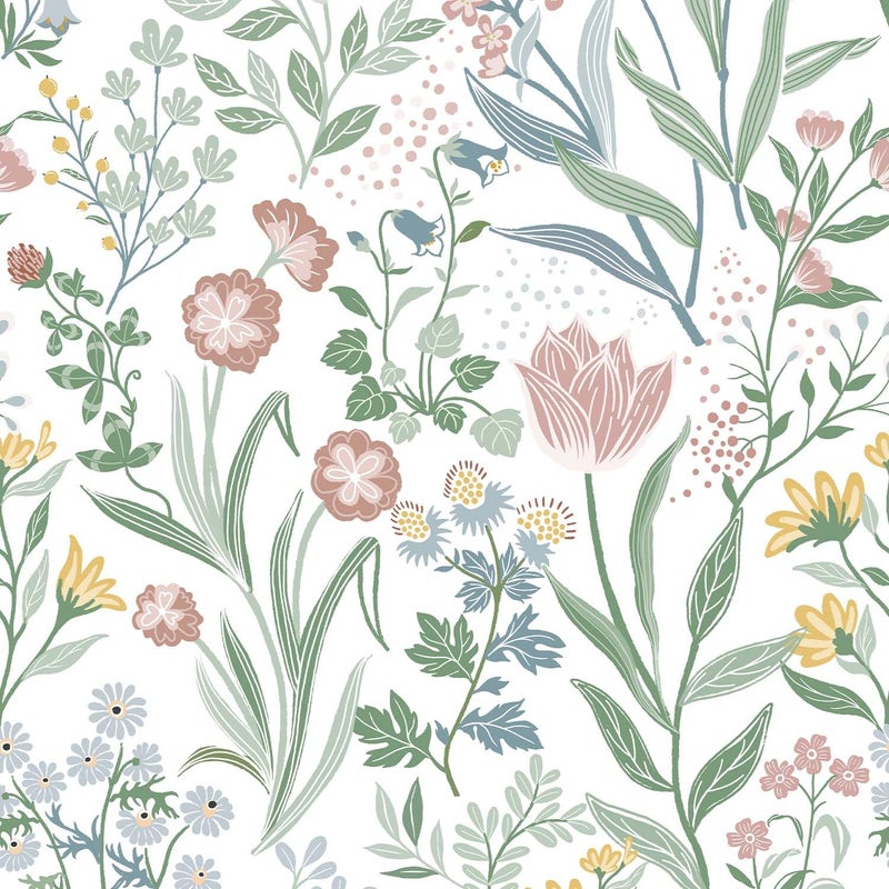 Lativo Modern Floral Peel and Stick Wallpaper 78.7inL17.3inW Boho Flower Botanical Self Adhesive Remoavble Wallpaper for Bedroom Bathroom Waterproof Nursery Kids Green Leaf Contact Paper for Cabinets - Image 1