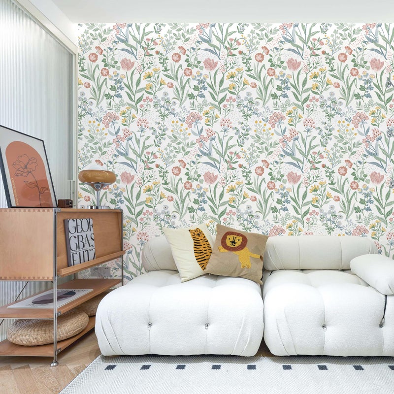 Lativo Modern Floral Peel and Stick Wallpaper 78.7inL17.3inW Boho Flower Botanical Self Adhesive Remoavble Wallpaper for Bedroom Bathroom Waterproof Nursery Kids Green Leaf Contact Paper for Cabinets - Image 4