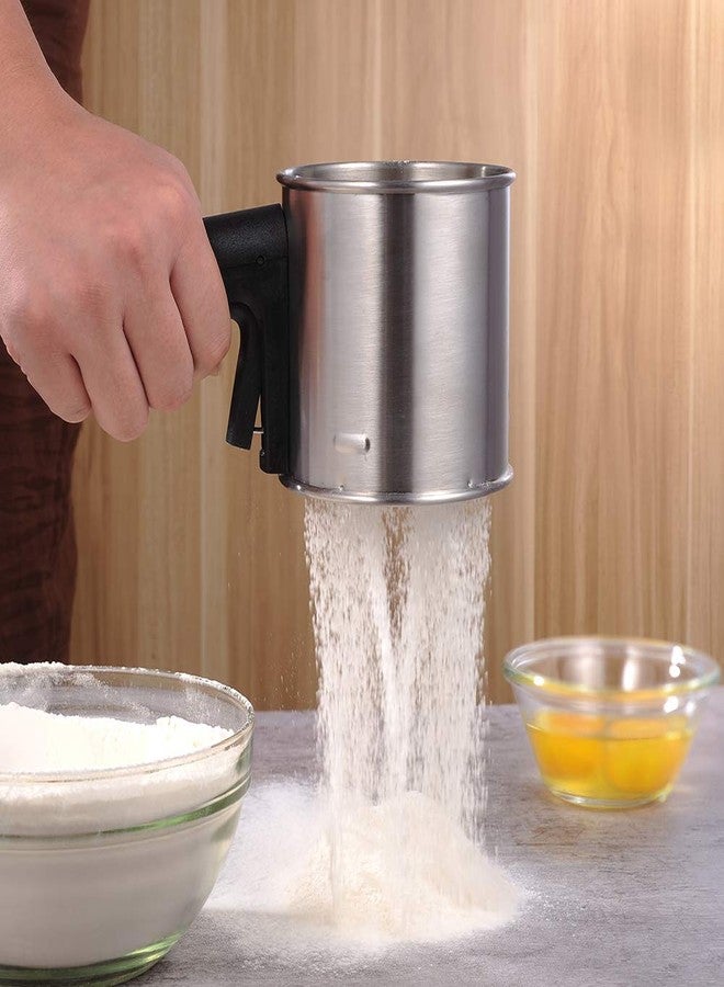 Etens 3 Cup Flour Sifter for Baking, Handheld Strainer Sifter Stainless Steel, Hand Crank Squeeze Sieve for Baking w/Comfortable Handle for Flour Powdered Sugar Cake - Baker Supplies - Image 5
