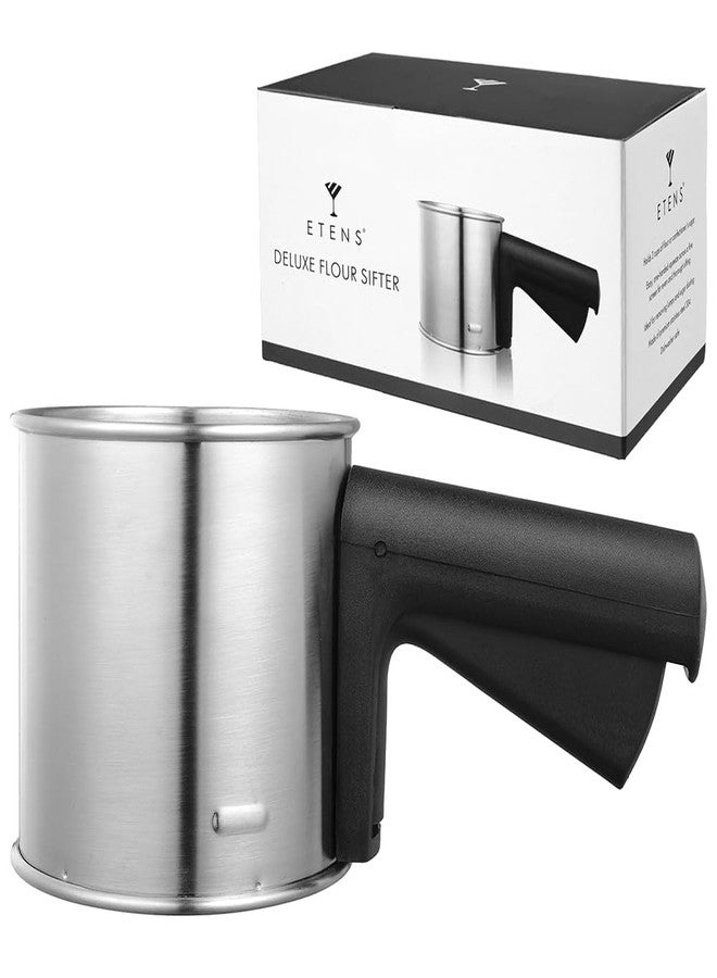 Etens 3 Cup Flour Sifter for Baking, Handheld Strainer Sifter Stainless Steel, Hand Crank Squeeze Sieve for Baking w/Comfortable Handle for Flour Powdered Sugar Cake - Baker Supplies - Image 1
