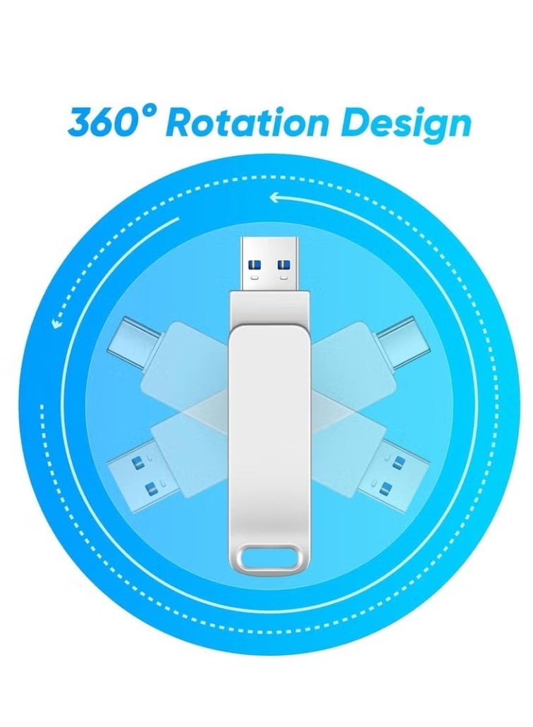 محرك أقراص فلاش USB معدني سعة 2 تيرابايت 3.0 لأجهزة Iphone وMac مع فتحة مفتاح 3 في 1 محرك أقراص فلاش OTG Type A USB + Lightning + Micro USB لأجهزة Android وأجهزة Ios وأجهزة الكمبيوتر الشخصية وأجهزة - Image 2