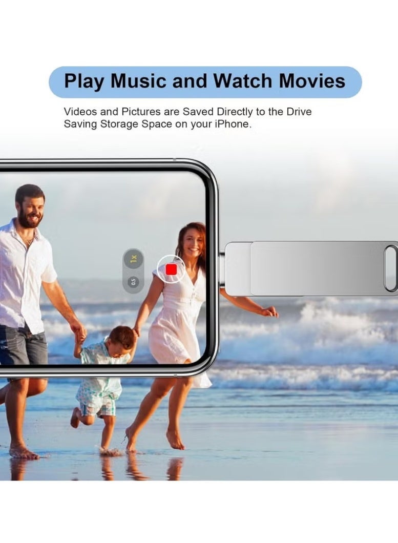 محرك أقراص فلاش USB معدني سعة 2 تيرابايت 3.0 لأجهزة Iphone وMac مع فتحة مفتاح 3 في 1 محرك أقراص فلاش OTG Type A USB + Lightning + Micro USB لأجهزة Android وأجهزة Ios وأجهزة الكمبيوتر الشخصية وأجهزة - Image 3