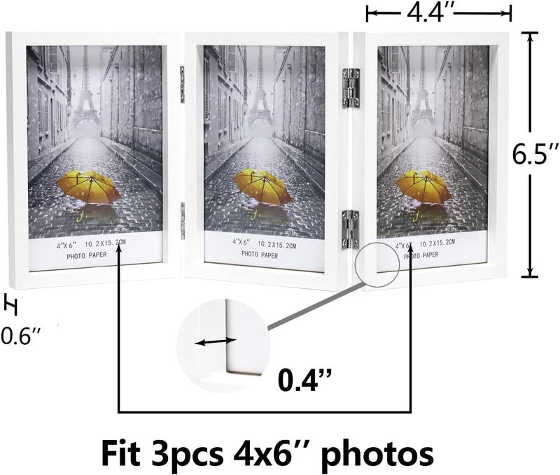 إكسفور إطار صور 4×6 بوصة، إطار صور ثلاثي من الخشب بمفصلات، مع زجاج بليكسيجلاس عالي الوضوح، مجموعة إطارات صور متعددة، ديكور للطاولة أو الحائط للمنزل والمكتب (4 × 6 بوصة، أبيض) - Image 4