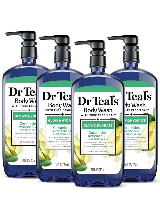 دكتور تيل غسول الجسم من دكتور تيلز بملح إبسوم النقي، لإشراقة وترطيب البشرة مع الأفوكادو، 24 أونصة سائلة (عبوة من 4 قطع) - Image 1