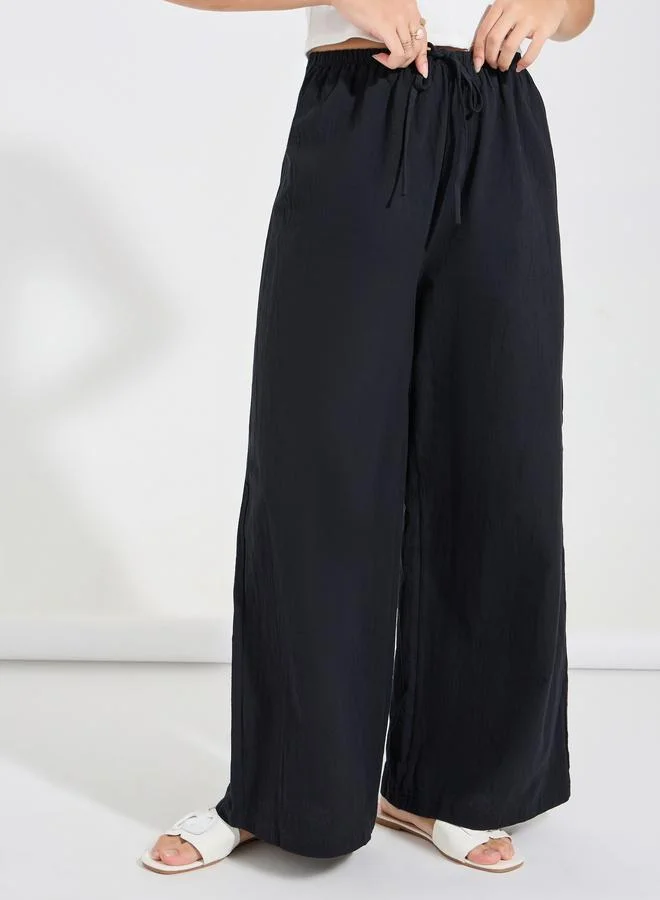 Take Two Take Two Solid Wide Leg Pants with Drawstring