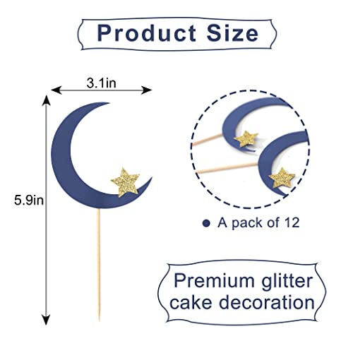 Agkvw 12pcs Moon and Star Cupcake Toppers Over the Moon Cupcake Toppers Twinkle Twinkle Little Star CupcakeToppers Outer Space Theme Party Decorations - Image 5