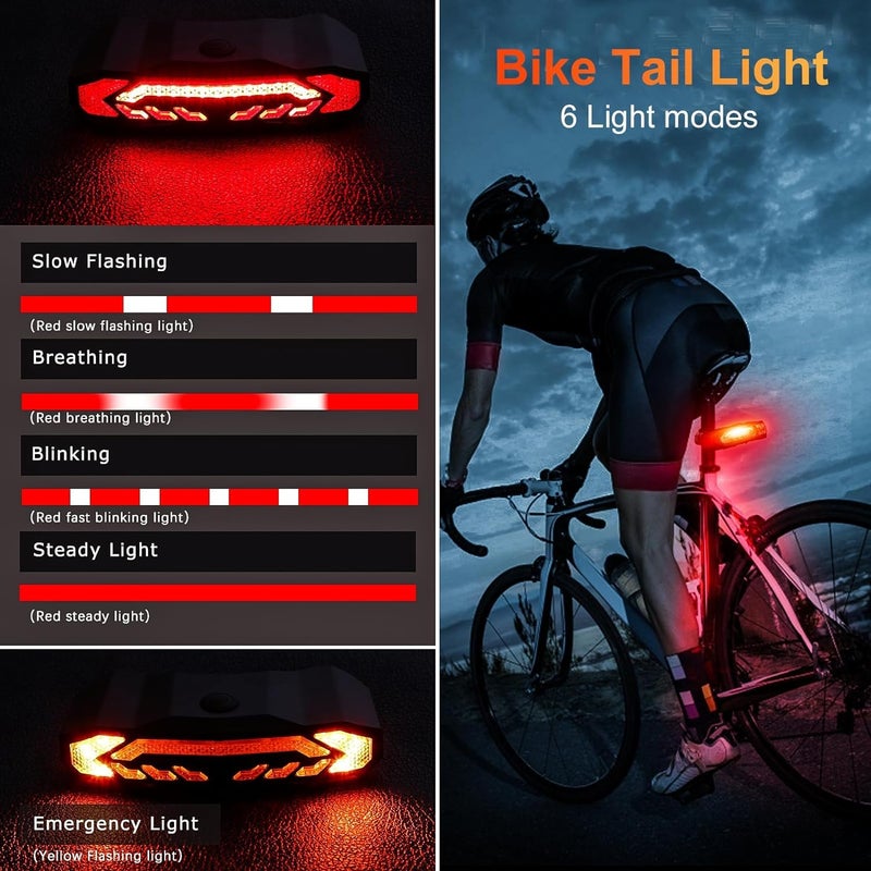 WSDCAM Bike Light Set with Bike Horn Alarm, Remote Control Bike Tail Light with Turn Signals and Brake Light Bike Alarm Horn, Bike Headlight for Night Riding, Rechargeable Rear and Front Bike Light - Image 4