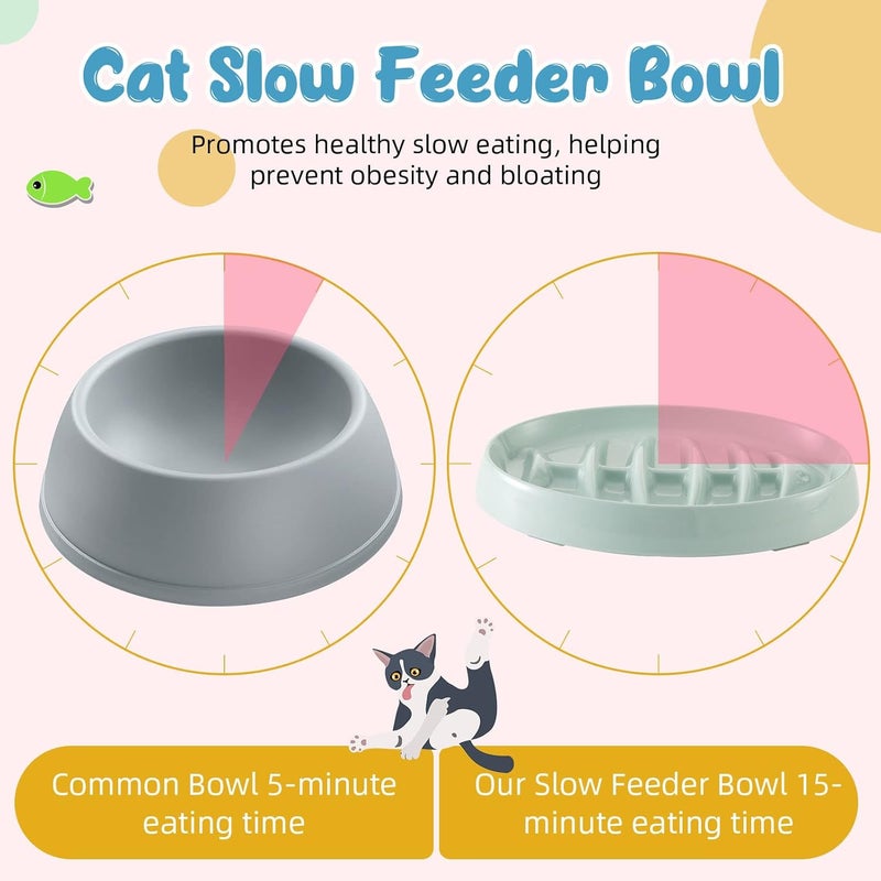 Maitys 2 Pack Cat Slow Feeder Bowl Slow Feed Cat Dish Fishbone Cat Slow Feeder Small Interactive Dog Feeder Dish Anti Gulping Pet Bowl for Cat and Dog Slow Eating to Against Bloat (Pink, Green) - Image 3