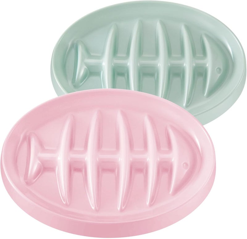 Maitys 2 Pack Cat Slow Feeder Bowl Slow Feed Cat Dish Fishbone Cat Slow Feeder Small Interactive Dog Feeder Dish Anti Gulping Pet Bowl for Cat and Dog Slow Eating to Against Bloat (Pink, Green) - Image 1