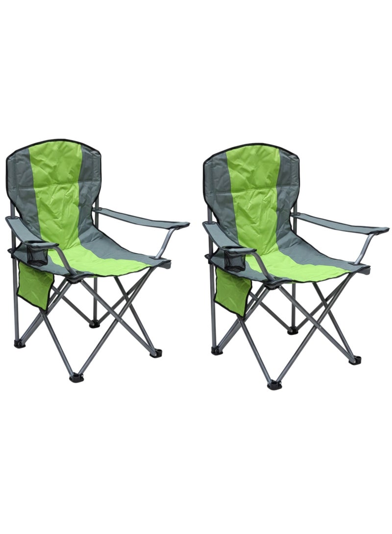 GO2CAMPS 2 PCS Premium Foldable Camping Chair with Cup Holder | Heavy-Duty Steel Frame, 150 KG Weight Capacity | Lightweight, Compact Outdoor Chair for Desert Camping, Beach, Picnic, Travel, Trip & Fishing - [GREEN] - Image 1