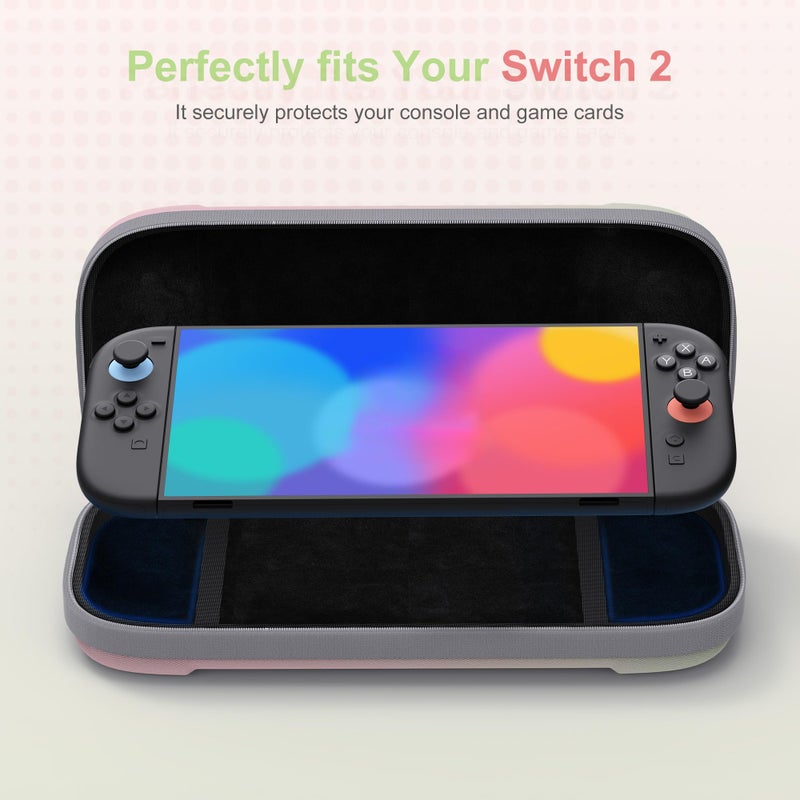 STARTRC GAMES Slim Carrying Case for Nintendo Switch 2 2025, Hard Shell Travel Case with 12 Game Card Slots, Portable Carry Bag for Switch 2 Console Pink & Green - Image 2