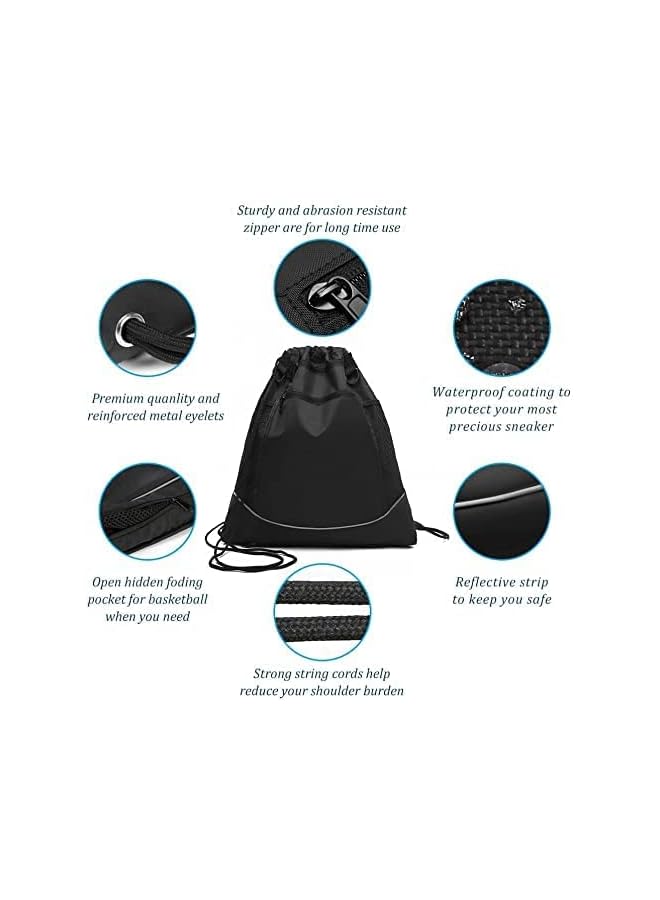 SHOWAY Basketball Backpack, Foldable Soccer Backpack Gym Bag Sackpack Sports Sack with Detachable Ball Mesh Bag for Volleyball Baseball Yoga, Black  - Image 4
