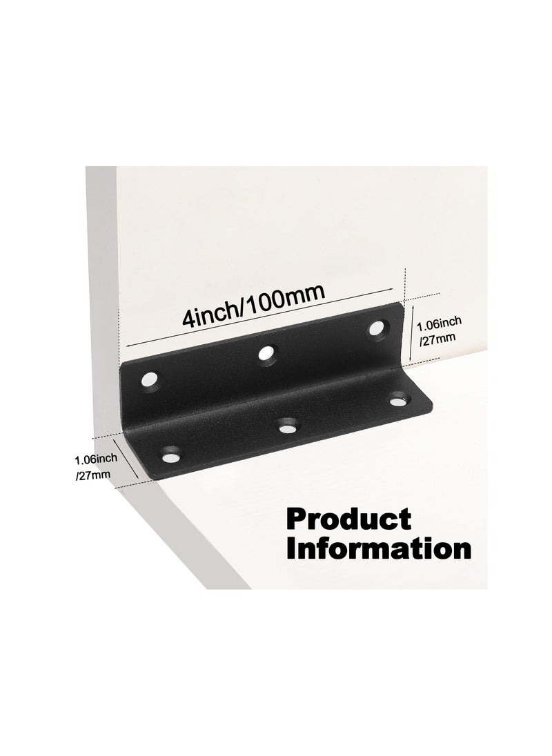 L Bracket, Heavy Duty Corner Brace, 10 Pack 4" Metal Shelf Bracket Angle Bracket for Shelves, Black L Brackets for Wood - Image 2