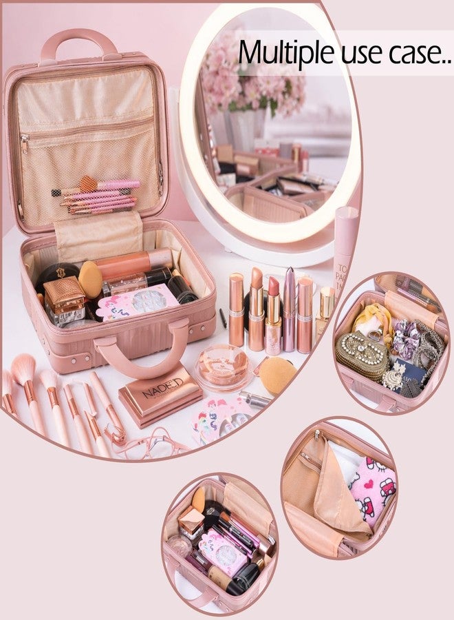 Kuruji Portable ABS Makeup Travel Case with Harc Shell, Elastic Band, Zipper Closure, and Canc Color Design - Water-Resistant Cosmetic Organizer for Women and Girls (Pink) - Image 4