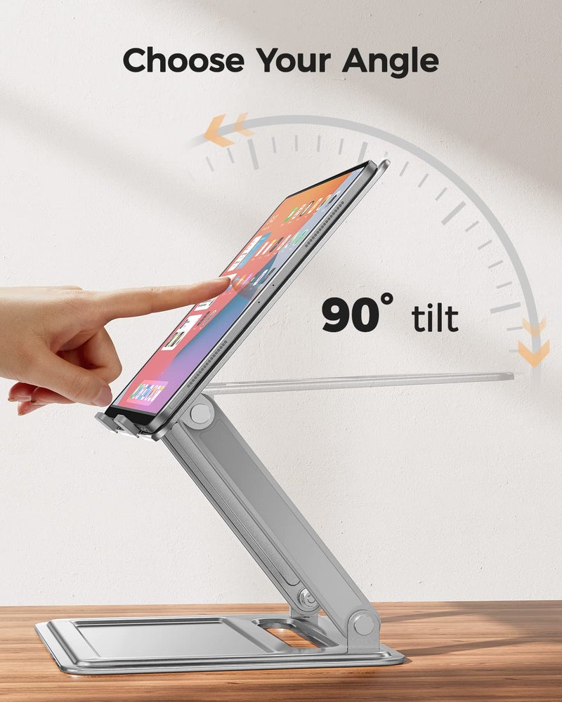 LORYERGO Laptop Stand for Desk, Adjustable & Foldable Laptop Riser for 10-15.6 Inch Laptops, Computer Stand for MacBook/Notebook, Portable Ergonomic Holder Up to 17.6lbs - Silver - Image 3
