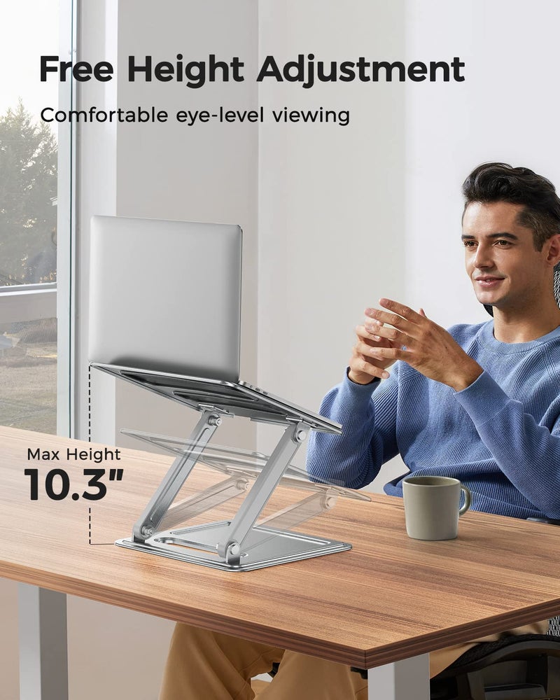 LORYERGO Laptop Stand for Desk, Adjustable & Foldable Laptop Riser for 10-15.6 Inch Laptops, Computer Stand for MacBook/Notebook, Portable Ergonomic Holder Up to 17.6lbs - Silver - Image 2