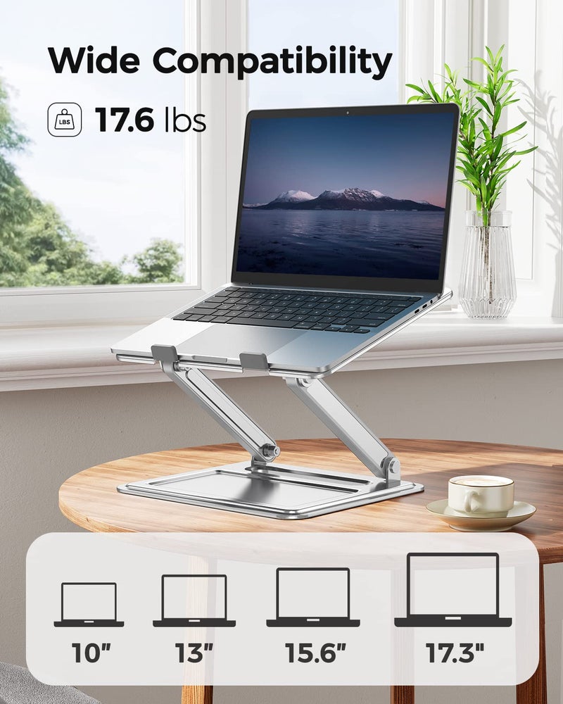 LORYERGO Laptop Stand for Desk, Adjustable & Foldable Laptop Riser for 10-15.6 Inch Laptops, Computer Stand for MacBook/Notebook, Portable Ergonomic Holder Up to 17.6lbs - Silver - Image 4