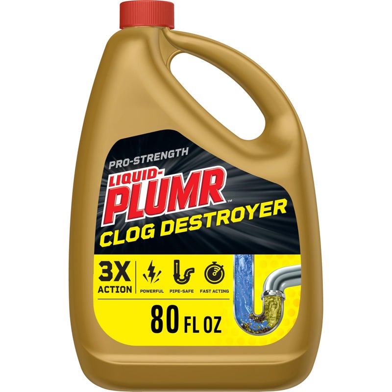Clorox Liquid-Plumr Pro-Strength Clog Destroyer, Liquid Drain Cleaner, 80 Fluid Ounces (Package May Vary) - Image 1