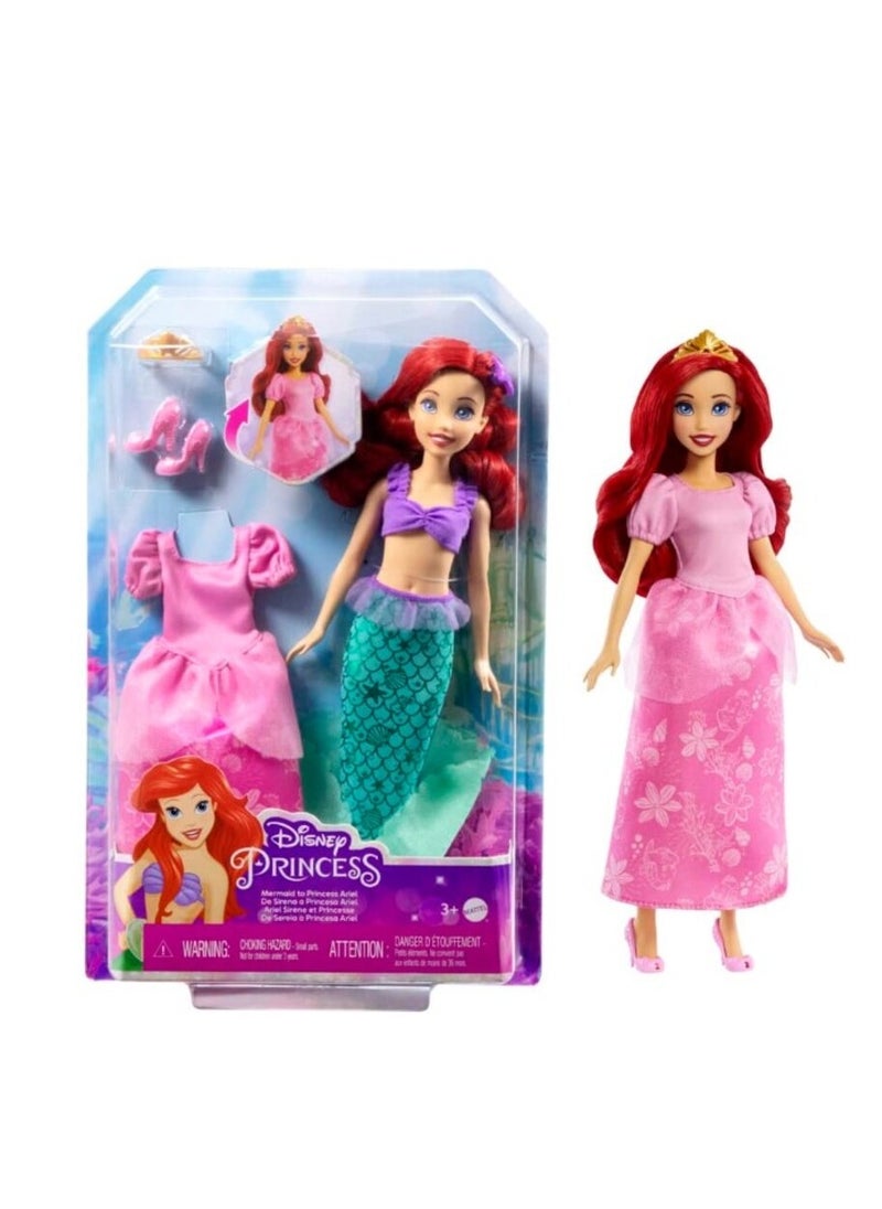 Mattel Games دمية الأميرة آرييل 2 في 1 من ديزني - حورية البحر إلى الأميرة  - Image 1