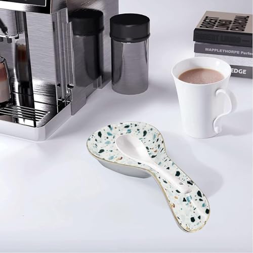 LEAZUL Ceramic Large Spoon Rest for Stove Top Spoon Holder Farmhouse Spoon Rest for Kitchen Counter Blue Terrazzo Marble Print Coffee Cooking Utensil Tools Rest Modern Kitchen Decor - Image 5