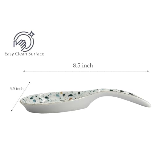 LEAZUL Ceramic Large Spoon Rest for Stove Top Spoon Holder Farmhouse Spoon Rest for Kitchen Counter Blue Terrazzo Marble Print Coffee Cooking Utensil Tools Rest Modern Kitchen Decor - Image 4