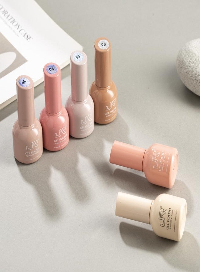 JR 6Pcs 15ml Gel Polish Set Colorful Nail Polish Kit Nude Red Pink Green Brown Purple Soak off UV Gel polish Nail Art Design for Women A Set - Image 4