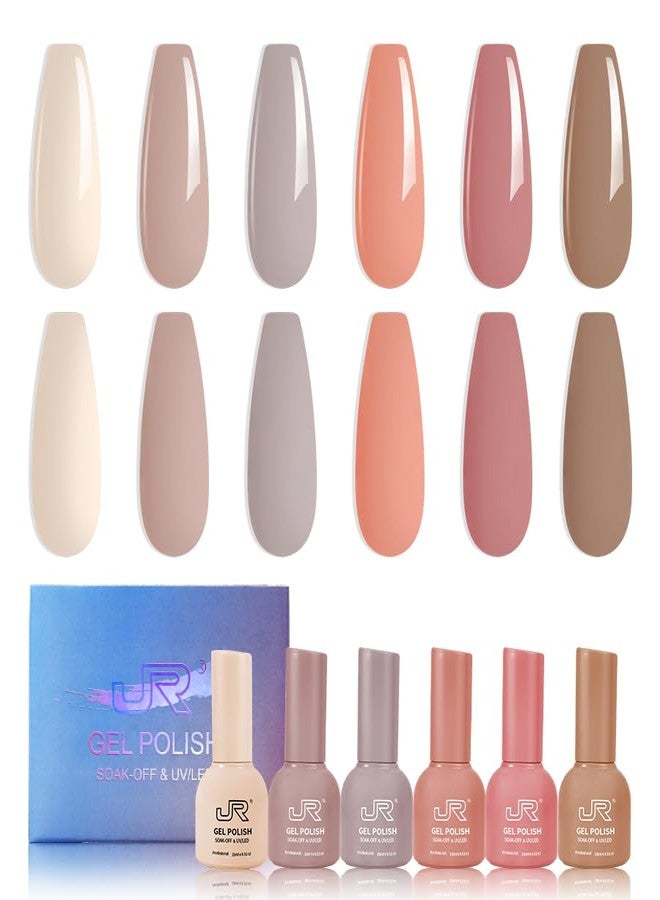 JR 6Pcs 15ml Gel Polish Set Colorful Nail Polish Kit Nude Red Pink Green Brown Purple Soak off UV Gel polish Nail Art Design for Women A Set - Image 1