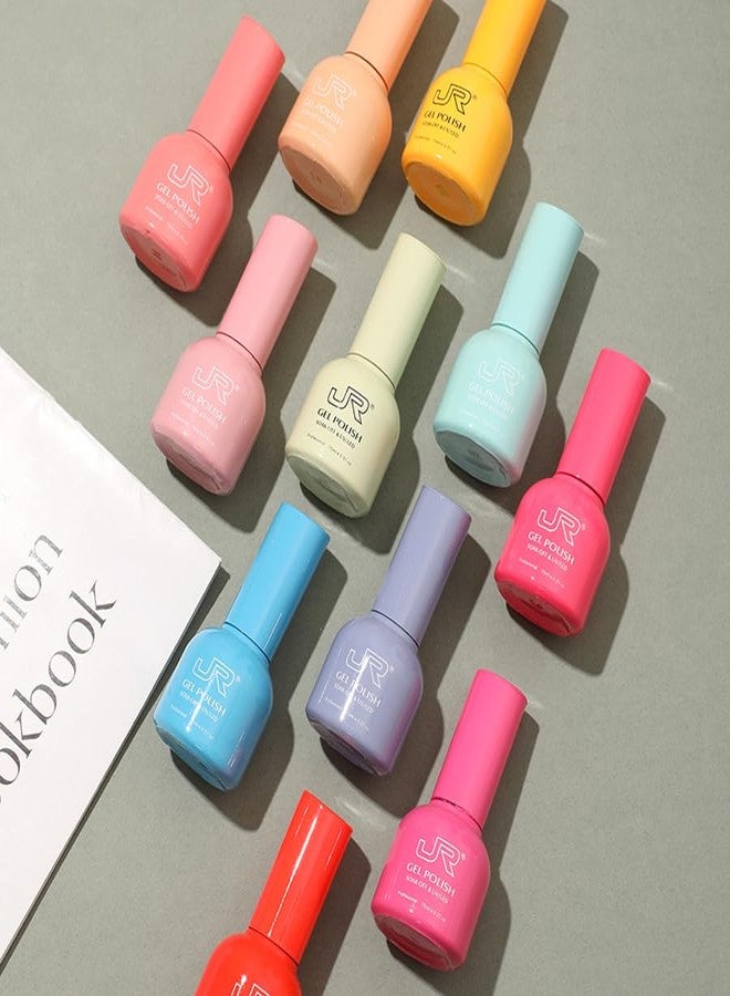 JR 6Pcs 15ml Gel Polish Set Colorful Nail Polish Kit Nude Red Pink Green Brown Purple Soak off UV Gel polish Nail Art Design for Women A Set - Image 5