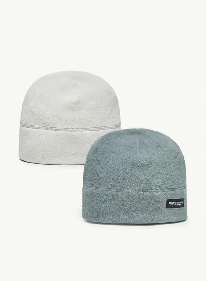 Set of 2 - Lee Cooper Textured Logo Applique Beanie Cap