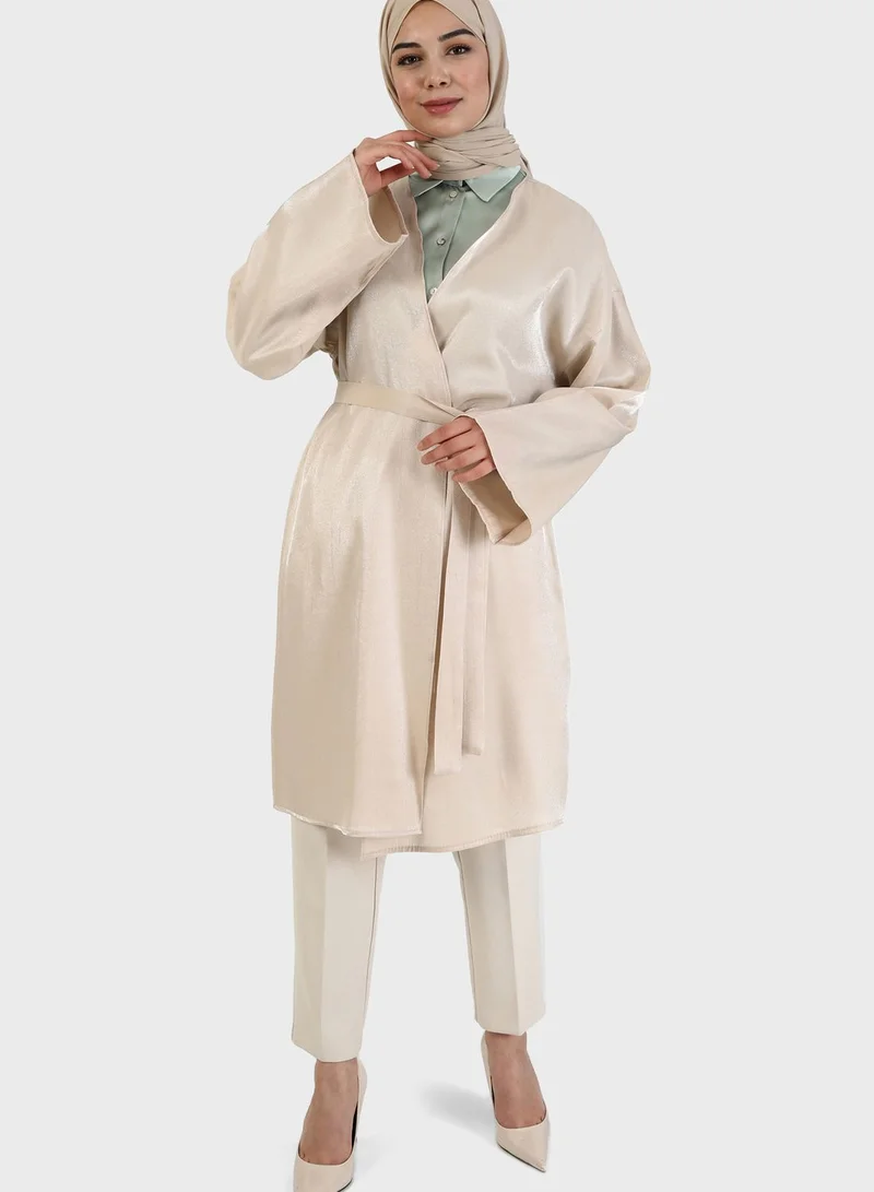 Tavin by Modanisa Belt Detail Kimono