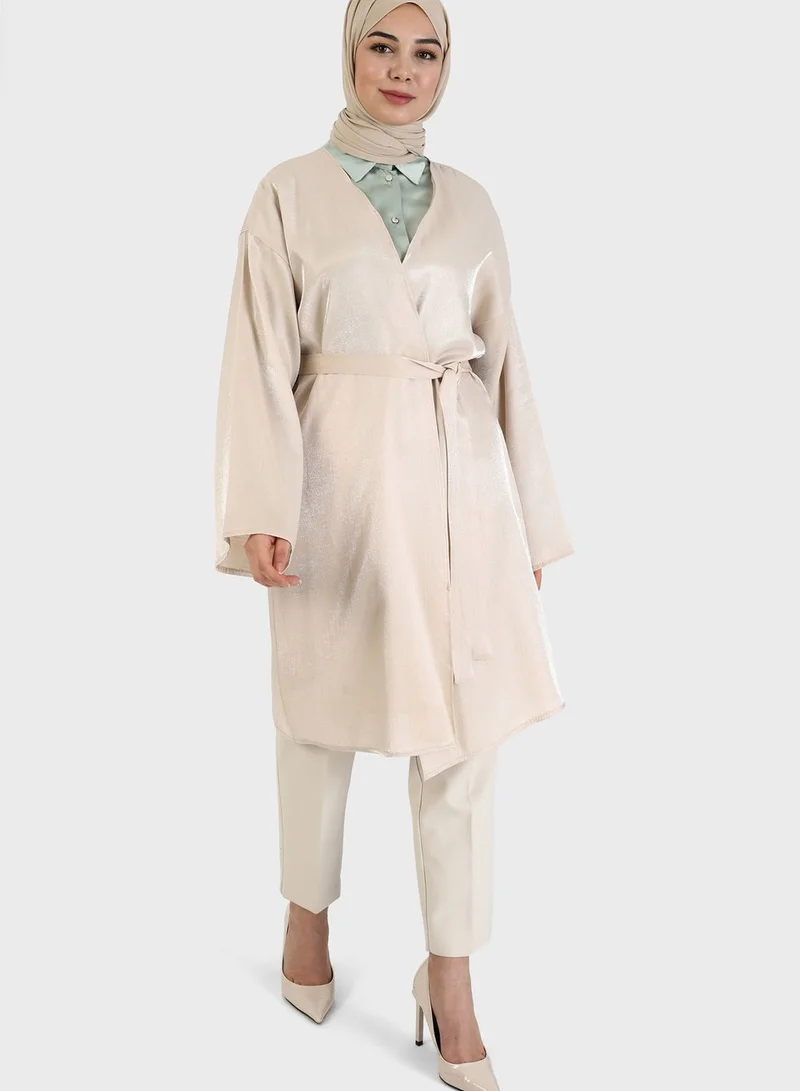 Tavin by Modanisa Belt Detail Kimono