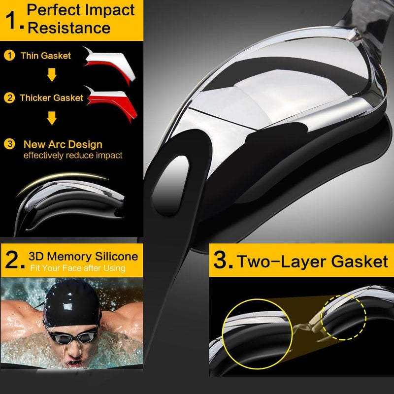 Hurdilen Swim Goggles Swimming Goggles No Leaking with Nose Clip, Earplugs, Swim Cap and Case for Men Women - Image 3