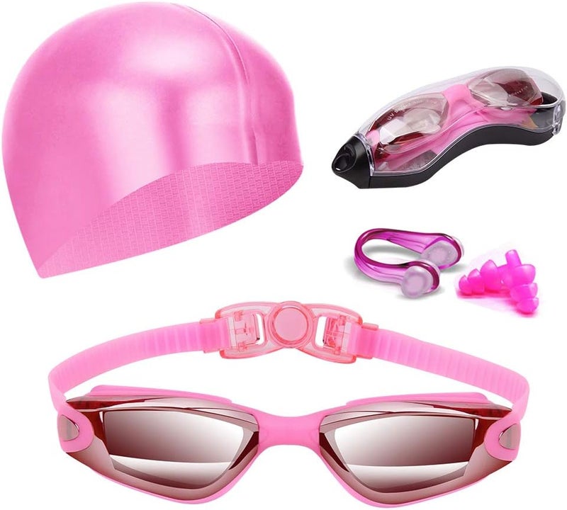 Hurdilen Swim Goggles Swimming Goggles No Leaking with Nose Clip, Earplugs, Swim Cap and Case for Men Women - Image 1