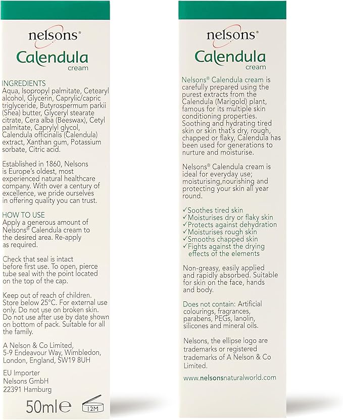 Nelsons Calendula Cream 50ml Gentle Moisturiser For Face Hands Body For Soothing and Hydrating Dry Rough Skin NonGreasy Paraben Fragrance Free Uses Calendula Marigold Plant Extracts - Image 2
