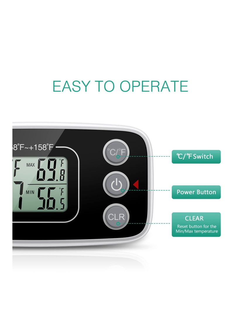Refrigerator Thermometer, (NEW VERSION) 2 Pack Digital Freezer Thermometer, Fridge Thermometer with Magnetic back, LCD Display, Max/Min Function, 3 Mounting Options for Kitchen, Home, Restaurants