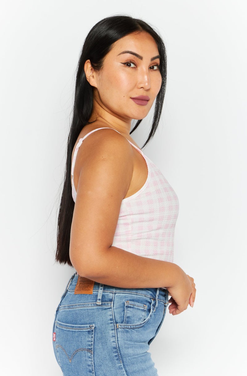 VERO MODA Women Gingham Pattern Sleeveless Bodysuits, White - Image 2