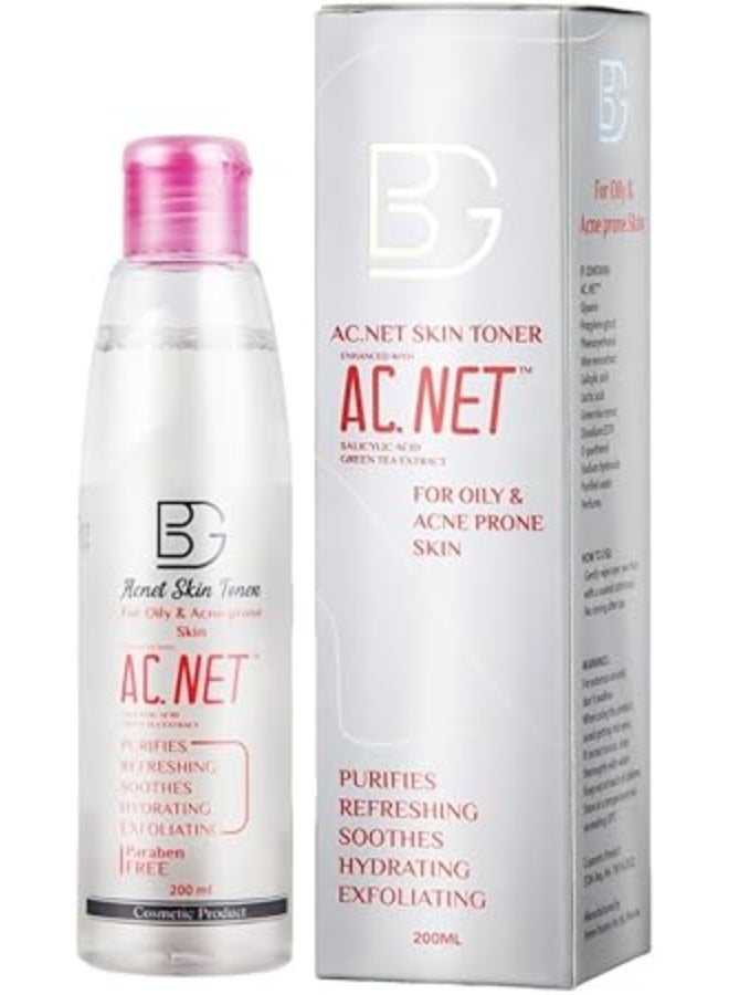 BG BG AC.NET Purifying, Exfoliating & Hydrating Skin Toner with Salicylic Acid & Green Tea Extract for Oily & Acne-Prone Skin - parabens free 200ml  - Image 1