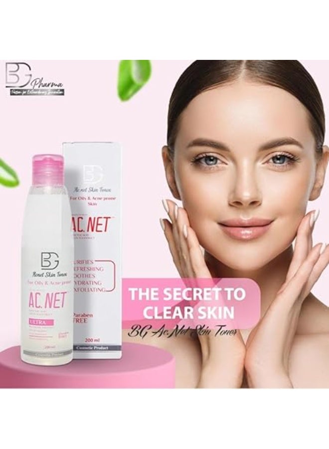 BG BG AC.NET Purifying, Exfoliating & Hydrating Skin Toner with Salicylic Acid & Green Tea Extract for Oily & Acne-Prone Skin - parabens free 200ml  - Image 3