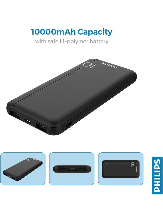 Philips 10000 mAh Power Bank With Dual USB A And USB-C Ports Black - Image 2