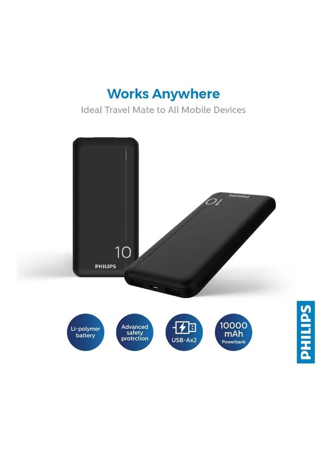 Philips 10000 mAh Power Bank With Dual USB A And USB-C Ports Black - Image 3