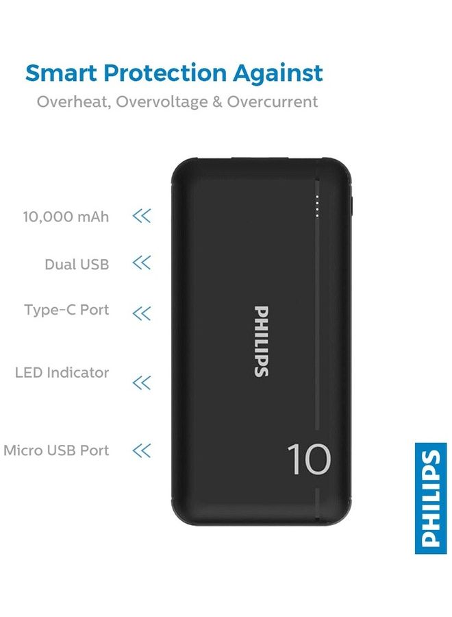 Philips 10000 mAh Power Bank With Dual USB A And USB-C Ports Black - Image 4