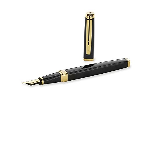 Waterman Exception Fountain Pen, Slim Black with 23k Gold Clip, Medium Nib with Blue Ink Cartridge, Gift Box - Image 2