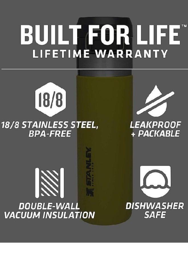 AROAQ 24oz Stainless Steel Water Bottle & Protein Shaker – Double Wall Insulated, BPA-Free, Leakproof Travel Drinkware with Quick Flip Lid for Hot & Cold Beverages , Olive Green - Image 3