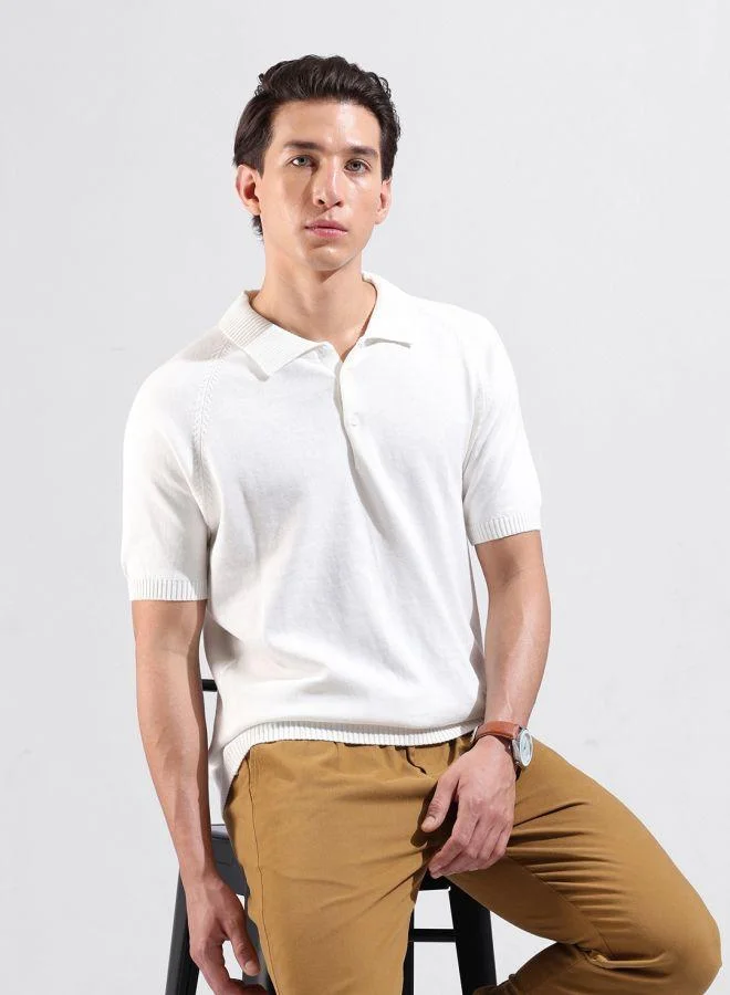 شركة المرآب الهندية Men Slim Fit Textured Polo Neck Half Sleeves T-Shirt